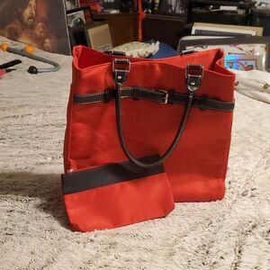 Vintage Collectible Allure Red and Black Canvas Tote with Leather Handles